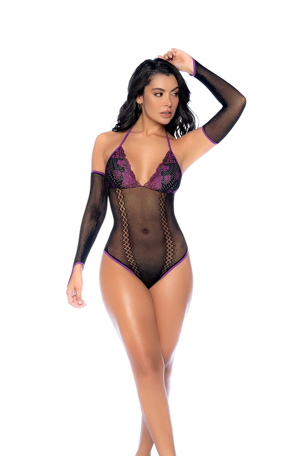 Map Fishnet and Lace Bodysuit Set - 1121
