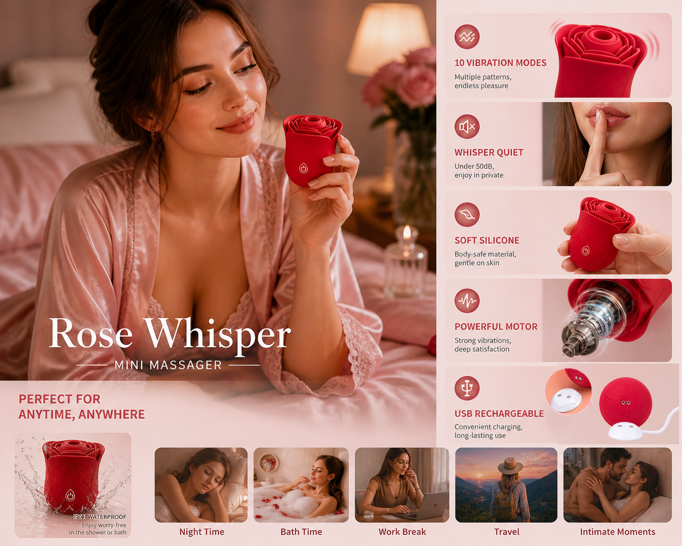 Rose Whisper Floral Massager - 10 Modes & Factory Direct