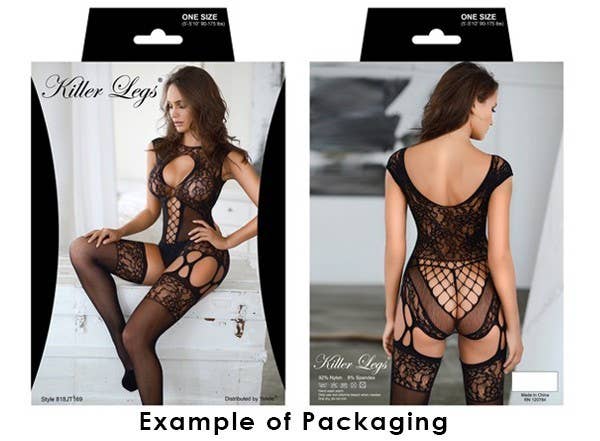 Sexy Vixen Satin Bow Fishnet Bodystocking w/ Thong