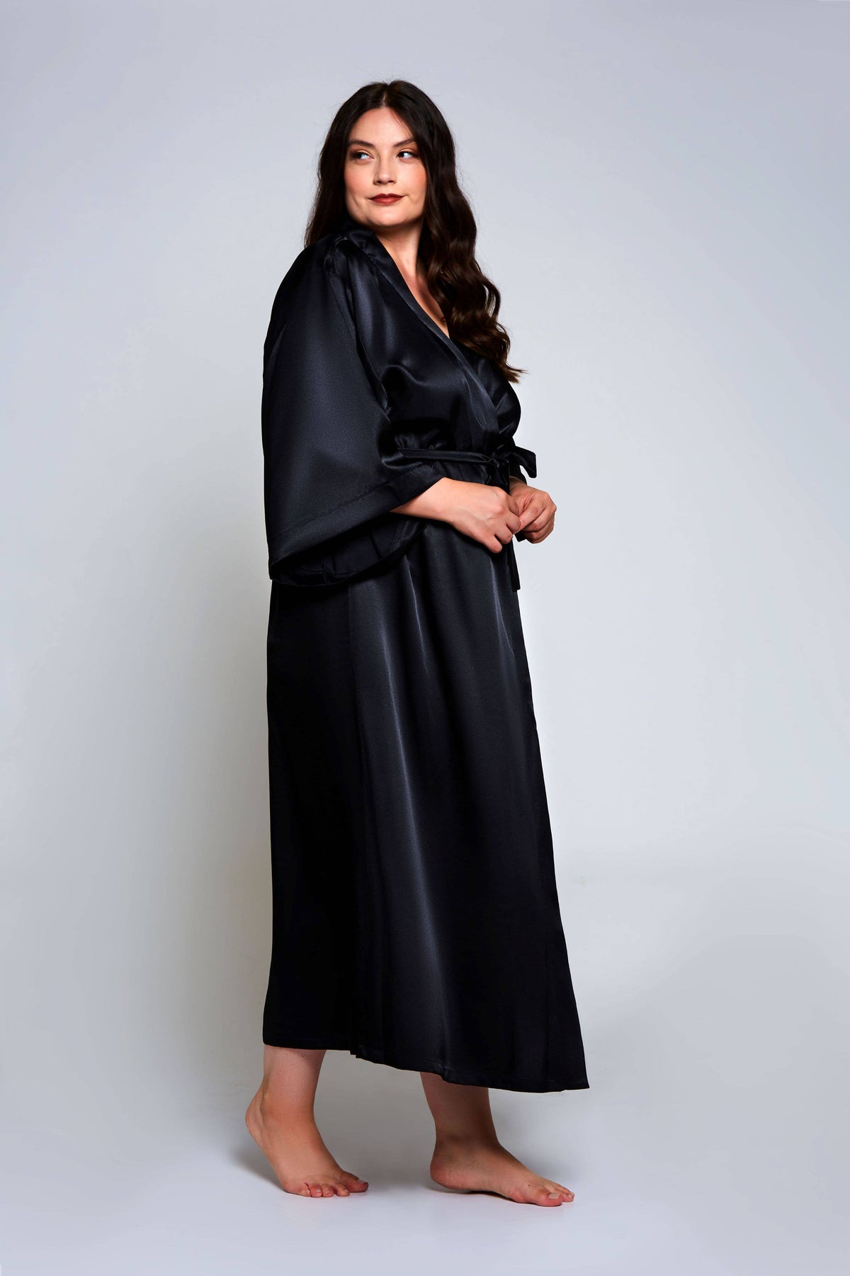 Best Seller-Saphire, Black Victoria Long V-Neck Dress