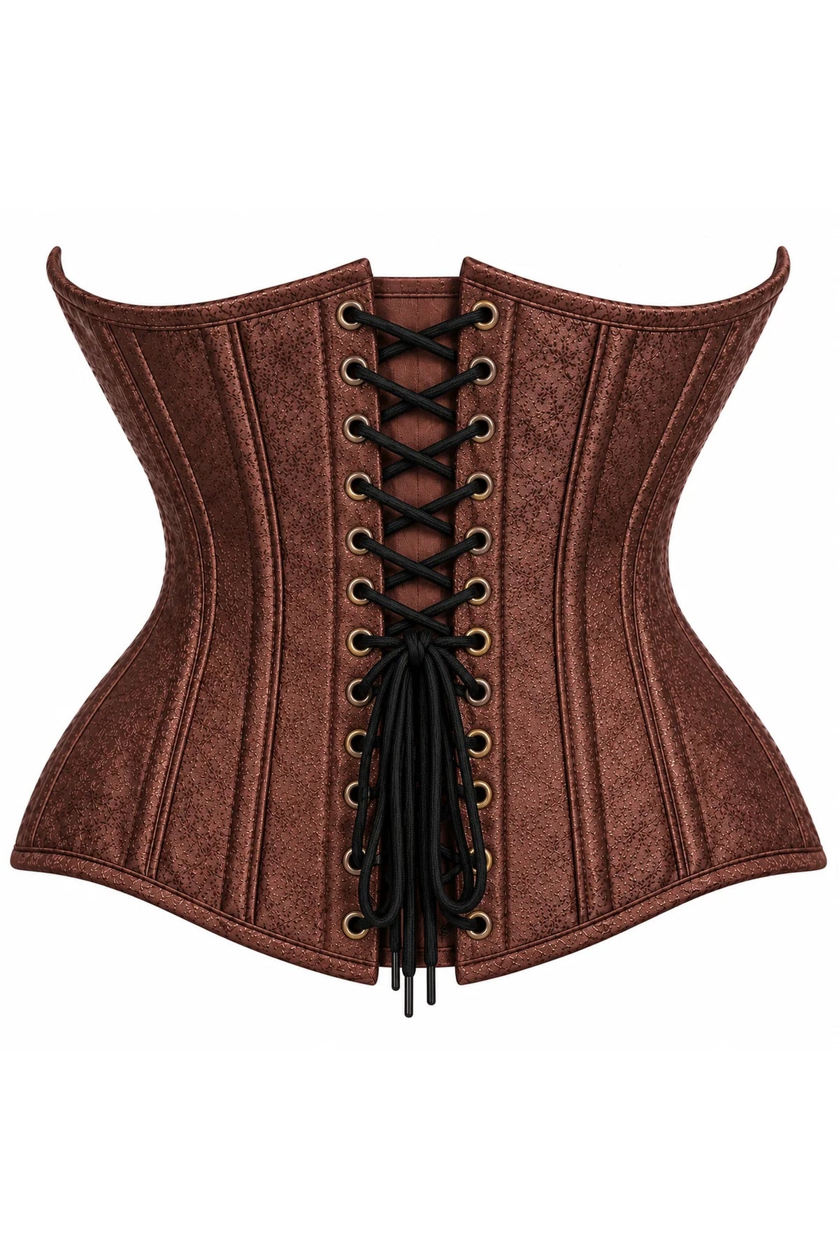 Double Steele Boned Brown Brocade Curvy Underbust Corset - dc TD-1866