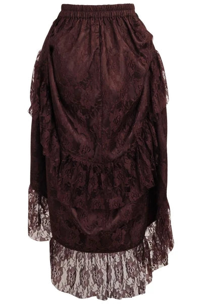 Brown Lace Adjustable High Low Bustle Skirt - dc ACC-293