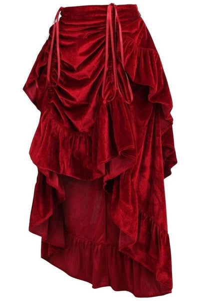 Dark Red Velvet Adjustable High Low Bustle Skirt - dc ACC-280