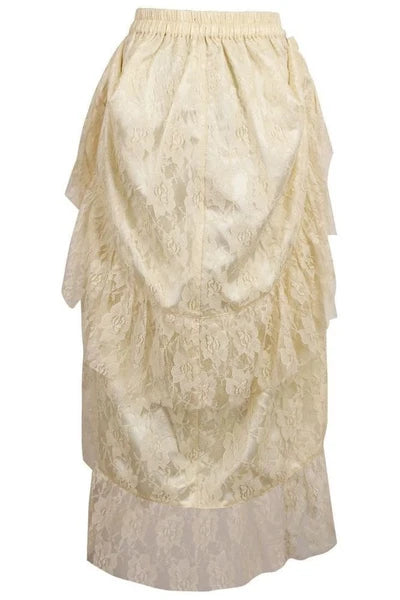 Ivory Lace Adjustable High Low Bustle Skirt - dc ACC-294