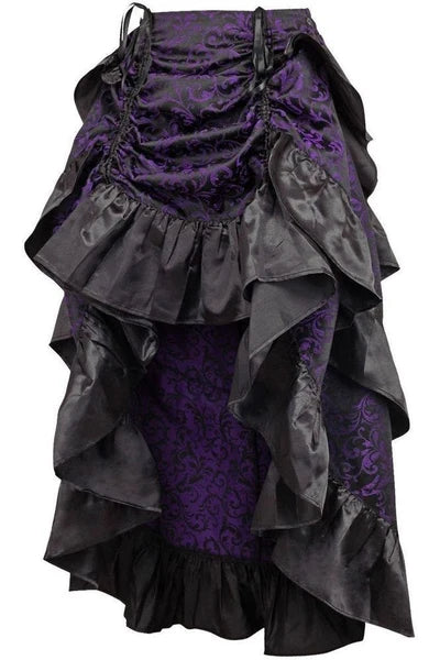 Purple/Black Brocade Adjustable High Low Bustle Skirt - dc ACC-257