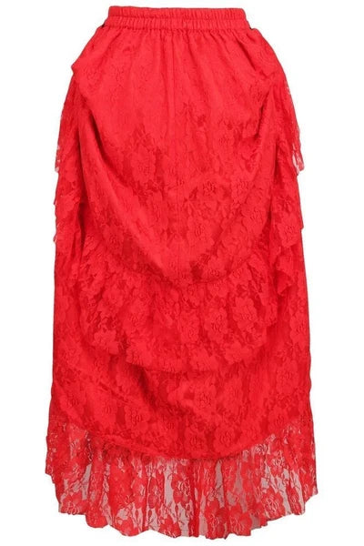 Red Lace Adjustable High Low Bustle Skirt - dc ACC-296