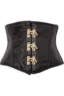 Black Brocade Steel Boned Mini Cincher w/ Clasps - dc TD-1614