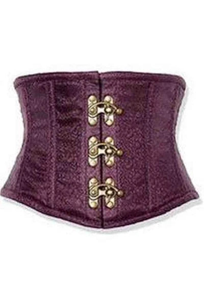Plum Brocade Steel Boned Mini Cincher w/ Clasps - dc TD-1584