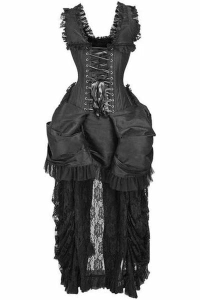 Steel Boned Black Lace Victorian Bustle Corset Dress - dc TD-044