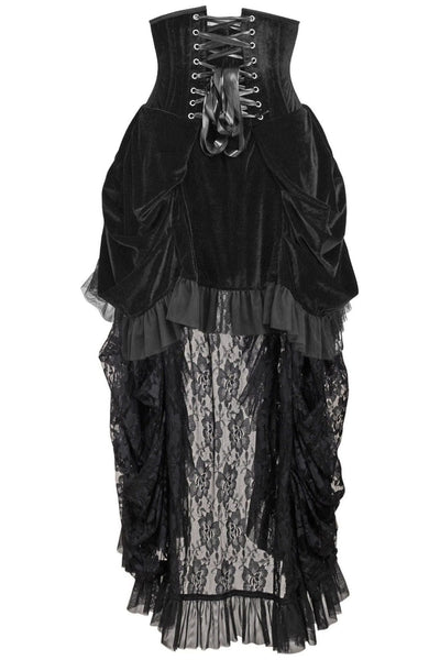 Steel Boned Black Velvet Victorian Bustle Underbust Corset Dress - dc TD-191