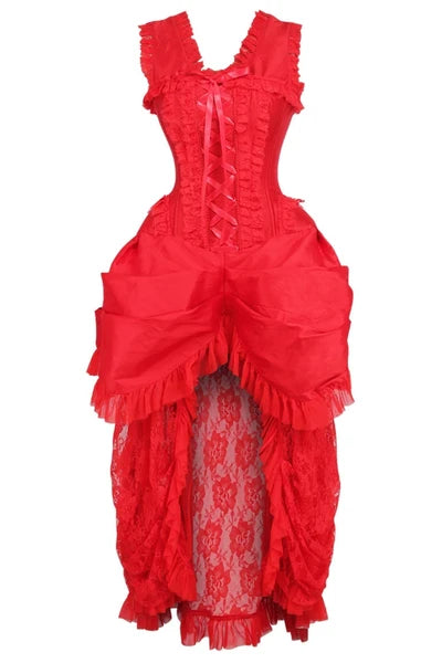 Steel Boned Red Lace Victorian Bustle Corset Dress - dc TD-141