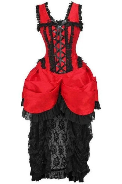 Steel Boned Red/Black Lace Victorian Bustle Corset Dress - dc TD-050