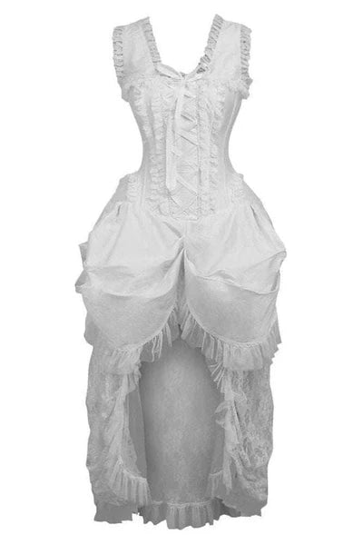 Steel Boned White Lace Victorian Bustle Corset Dress - dc TD-126