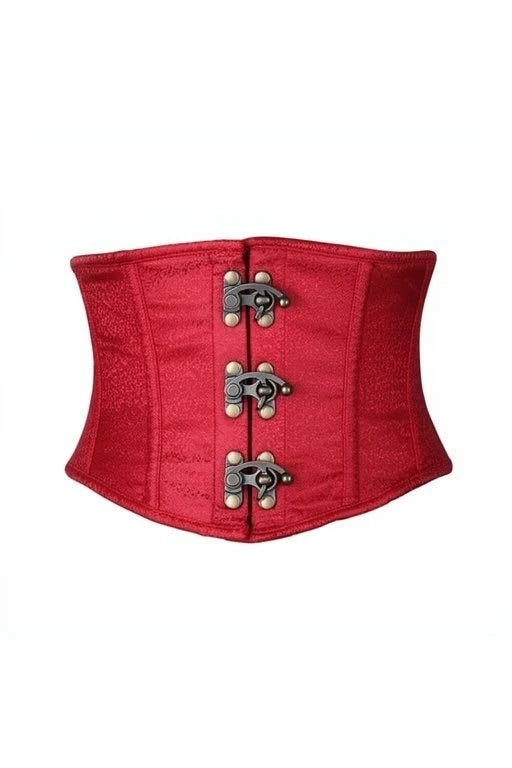 Wine Brocade Steel Boned Mini Cincher w/ Clasps - dc TD-1585