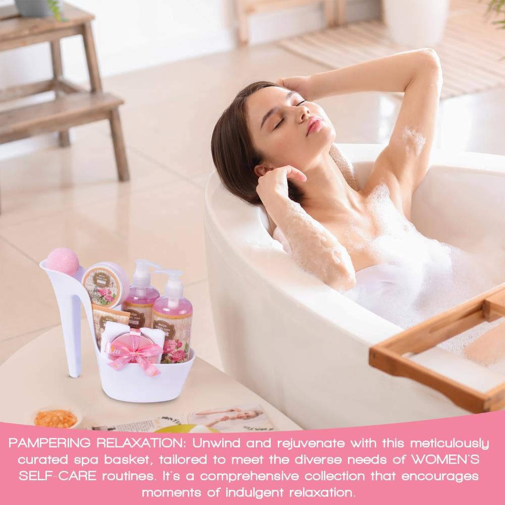 Mothers Day Gift Rose Scented Spa Set, 8 Pc Gift for Women