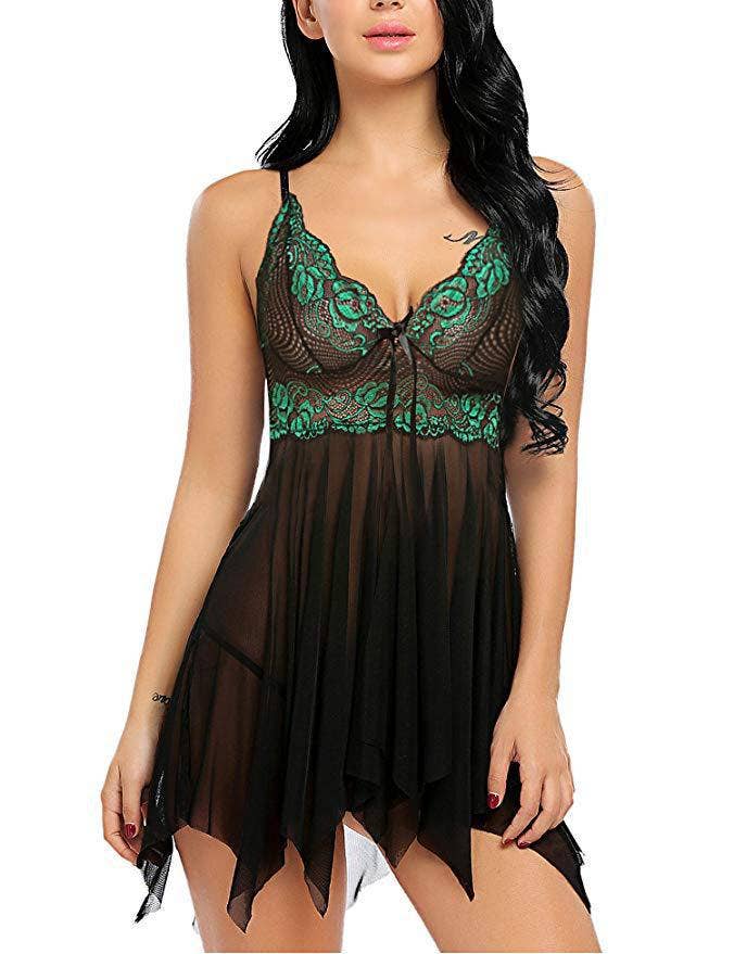 Halter Mesh Nightgown Sexy Set