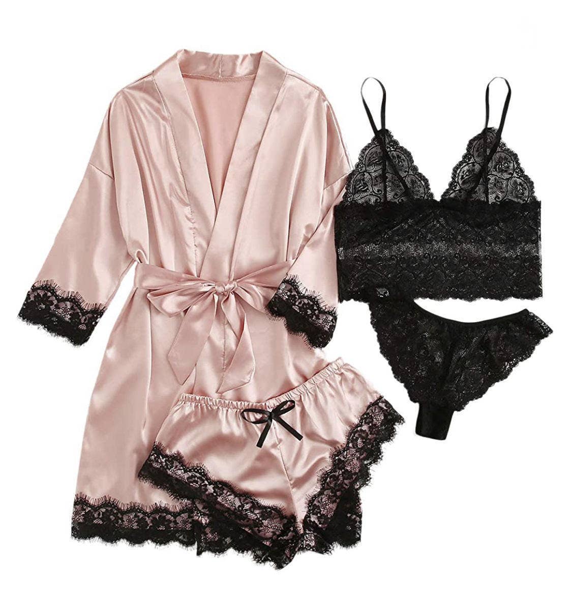 Lace sleepwear erotic lingerie sexy pajamas set 4pcs