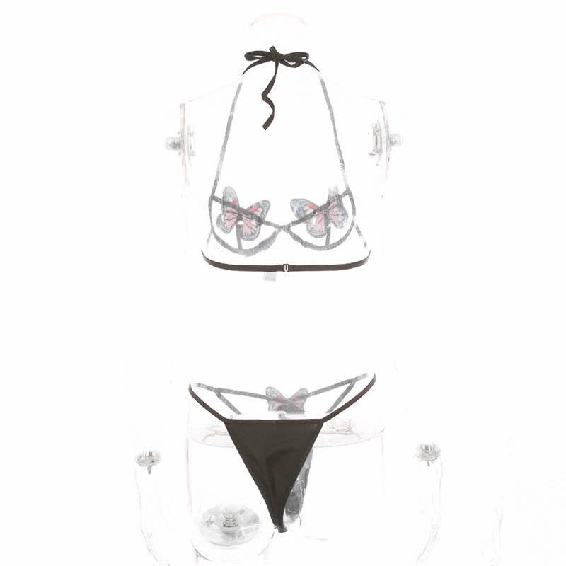 Embossed Bow Tie Neck Lingerie Set