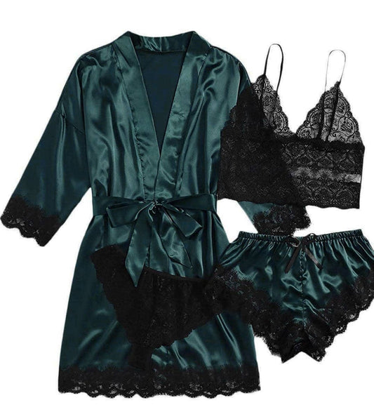 Lace sleepwear erotic lingerie sexy pajamas set 4pcs