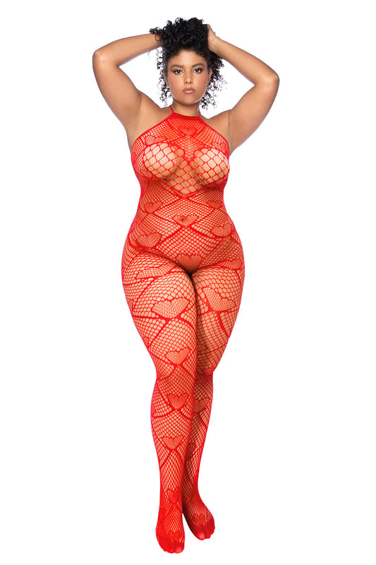 Map Heart Fishnet Bodystocking with Rhinestone - 1164X
