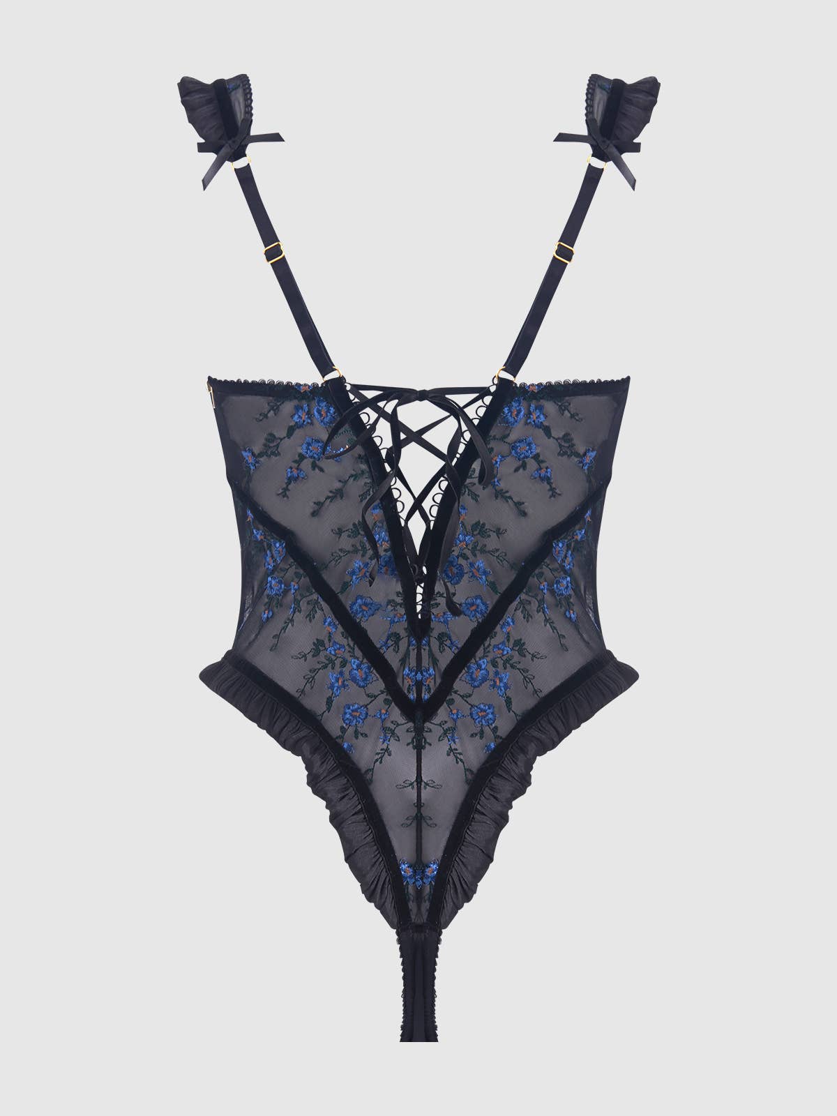 HARPER EMBROIDERED MESH & RUFFLE TEDDY