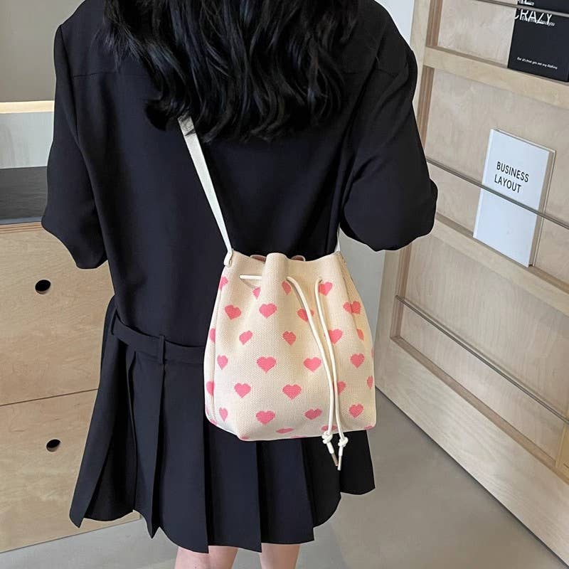 Heart ripple shoulder bag drawstring crossbody bag