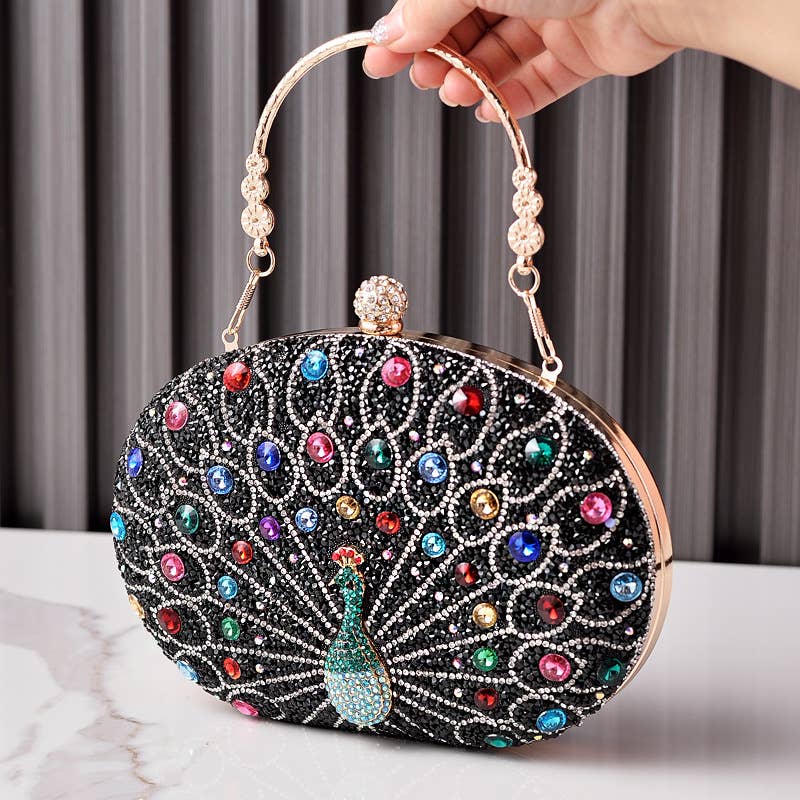 Peacock handbag party diamond clutch