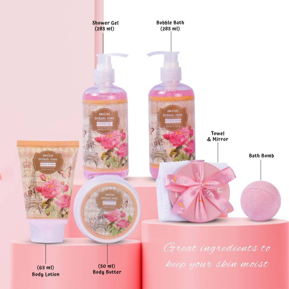 Mothers Day Gift Rose Scented Spa Set, 8 Pc Gift for Women