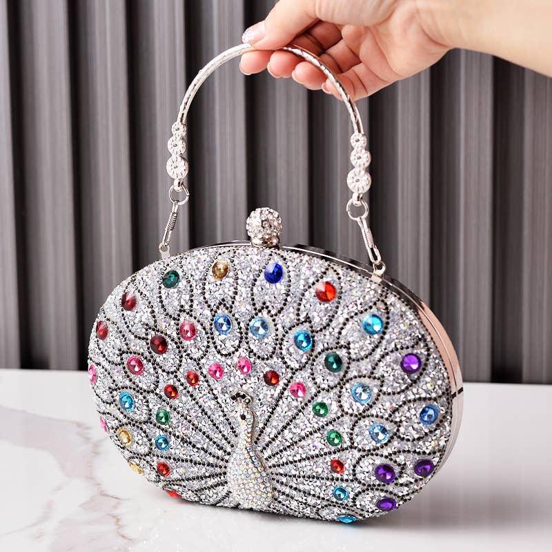 Peacock handbag party diamond clutch