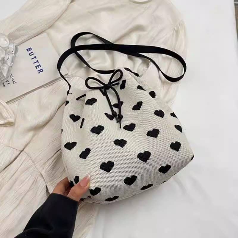 Heart ripple shoulder bag drawstring crossbody bag