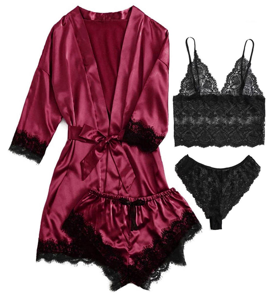 Lace sleepwear erotic lingerie sexy pajamas set 4pcs