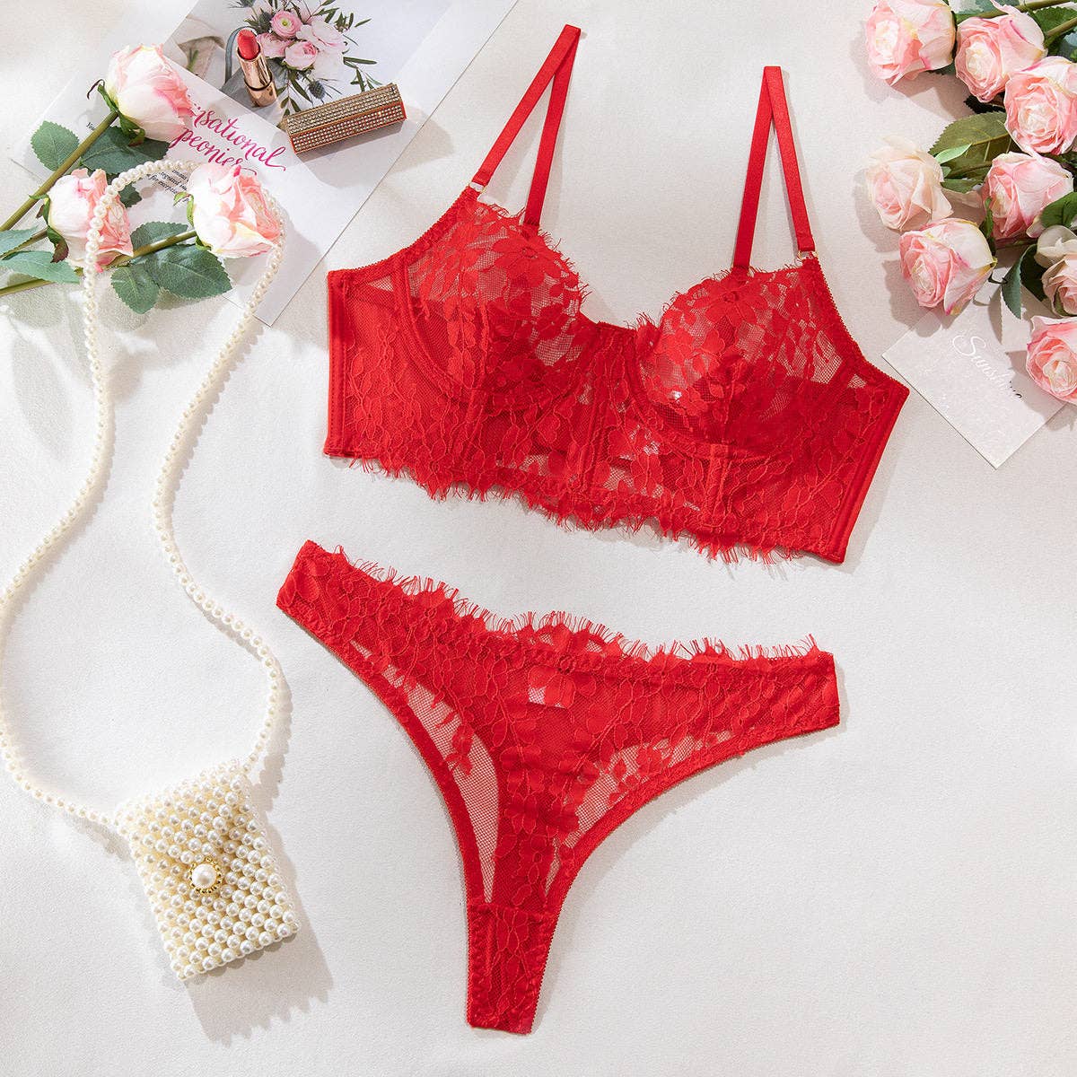 Fishbone Lace Camisole Panty Set