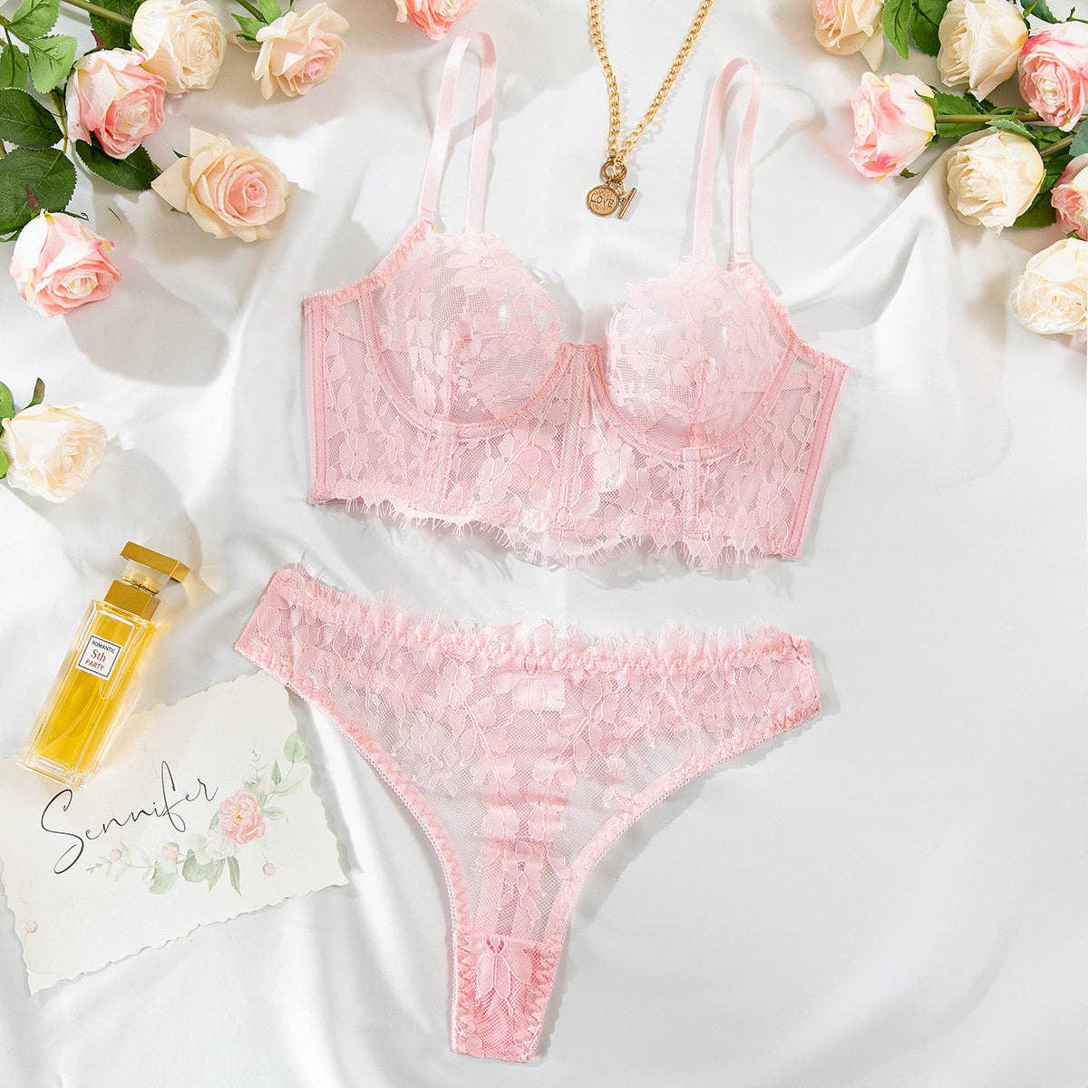 Fishbone Lace Camisole Panty Set