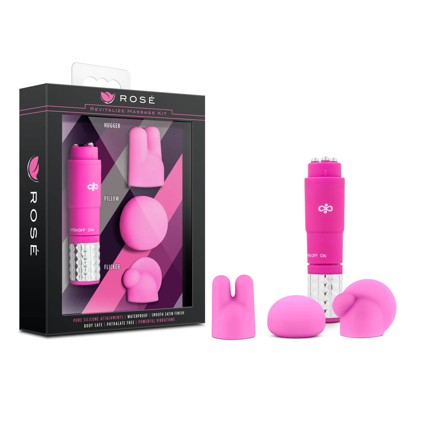 Rose Revitalize - 4" Silicone Mini Vibrator - 3 Attachments
