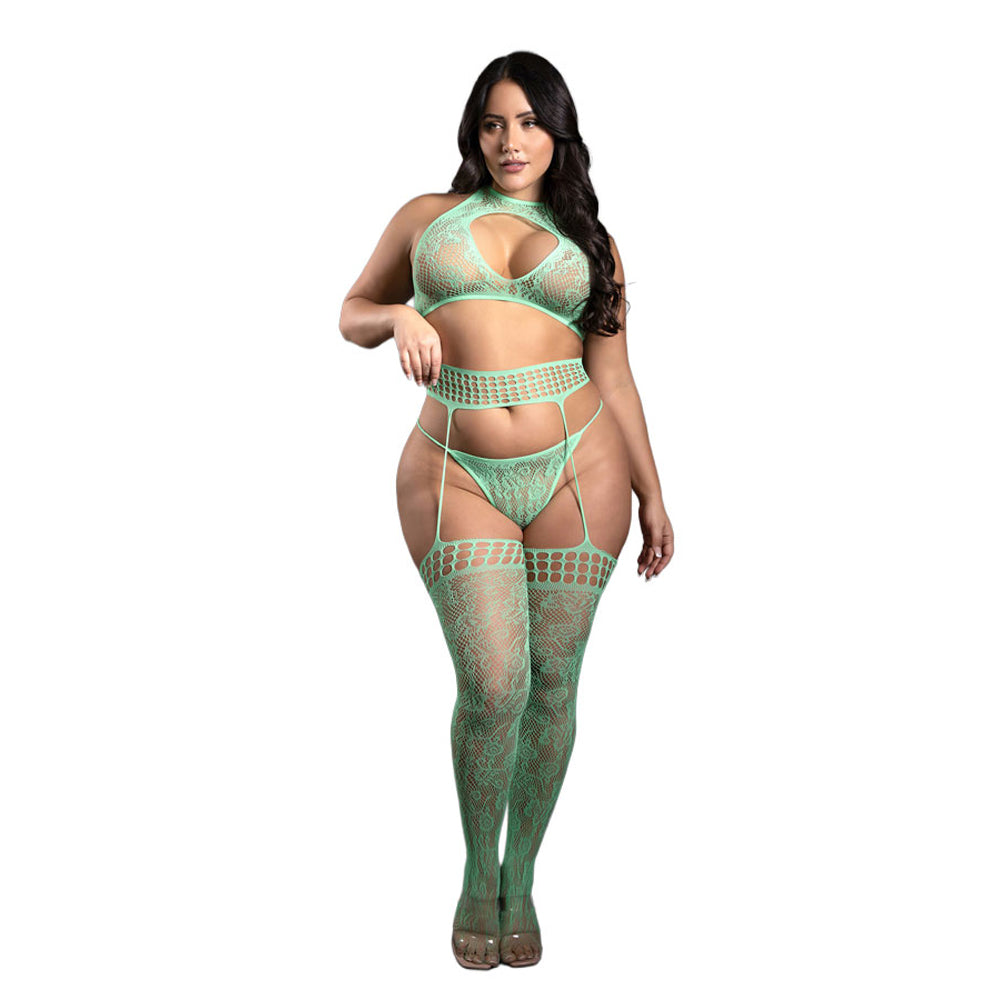 Queen Size Heart Of Glass 3pc Gartered Stocking Set - nt SF1006