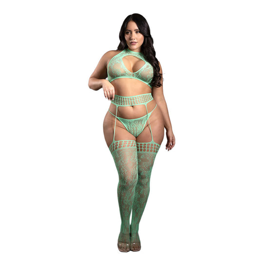 Queen Size Heart Of Glass 3pc Gartered Stocking Set - nt SF1006