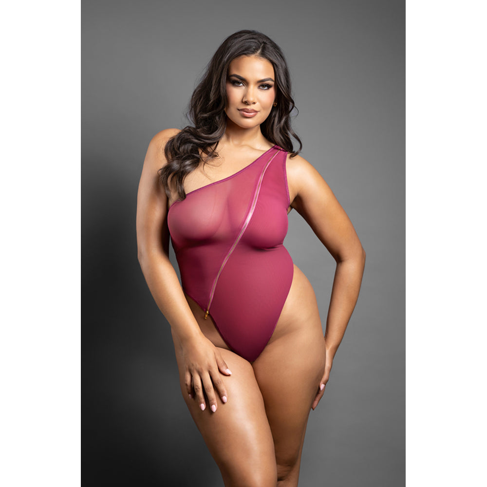 Queen Size Crotchless Asymmetrical Zipper Teddy - nt 2523BRY