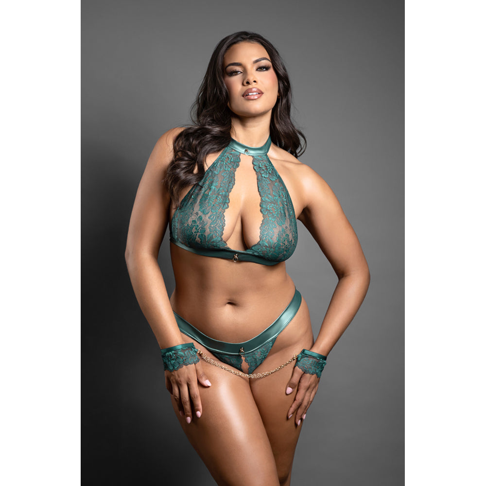 Queen Size 3pc Halter Bralette Set - nt 2526GRN