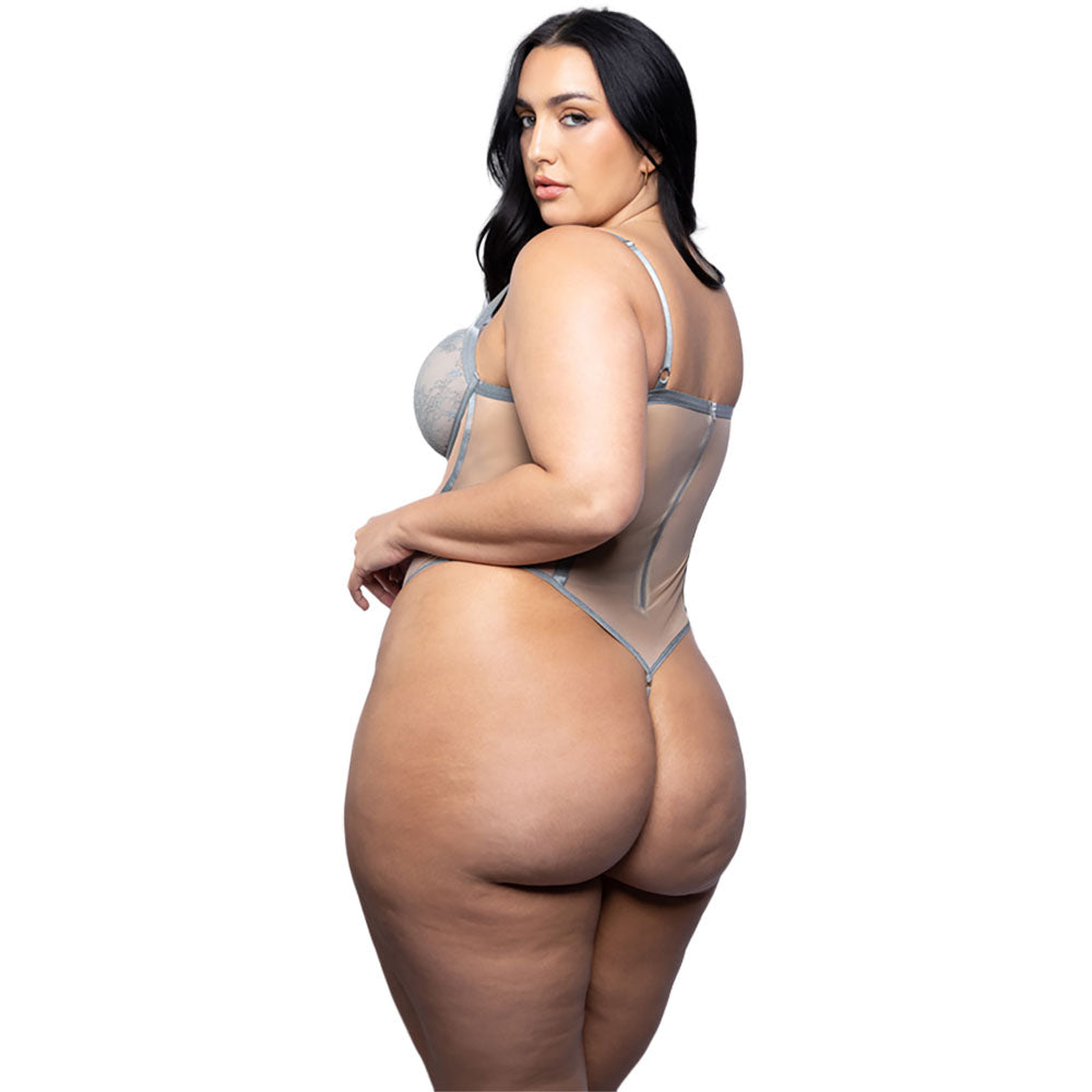 Queen Size Mila Crotchless Lace Teddy - nv 2663XGRY