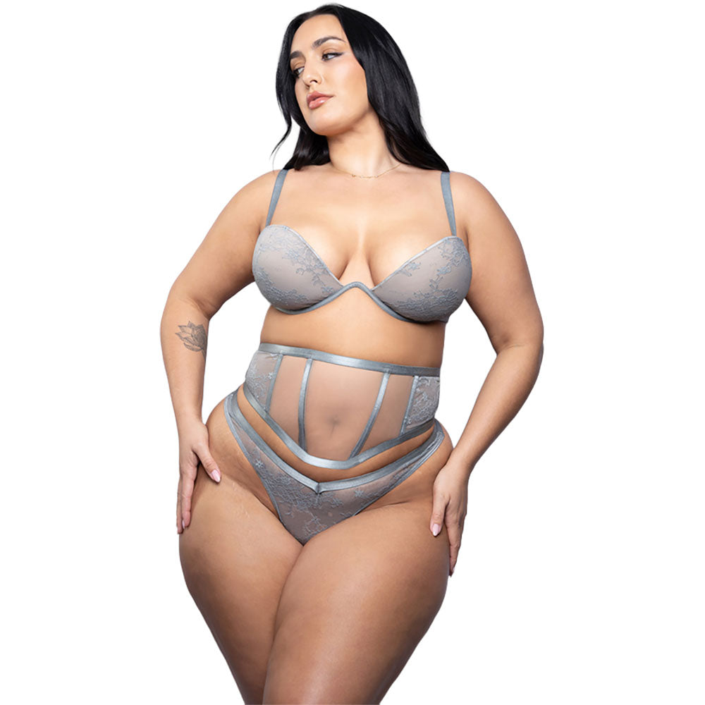 Queen Size Mila 3pc Lace Bra Set - nv 2664XGRY