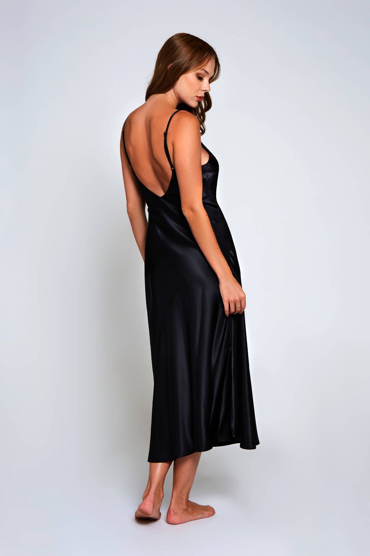 Best Seller-Saphire, Black Victoria Long V-Neck Dress