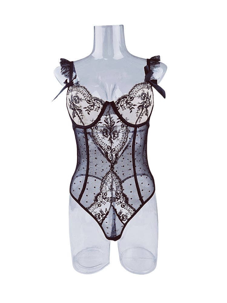 Ladies Floral Lace Color Block Sexy Teddy SKLG4161