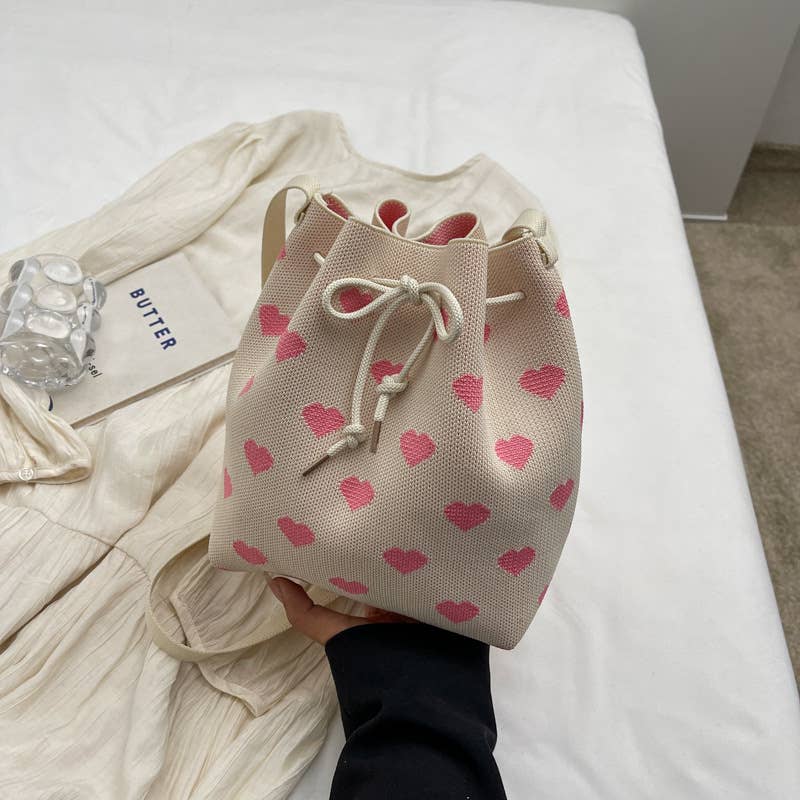 Heart ripple shoulder bag drawstring crossbody bag