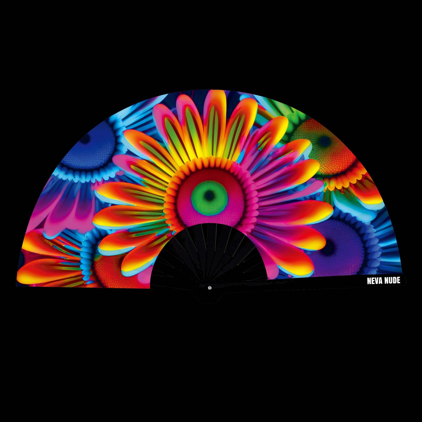 Neon Carnival Daisy Blacklight Folding Fan