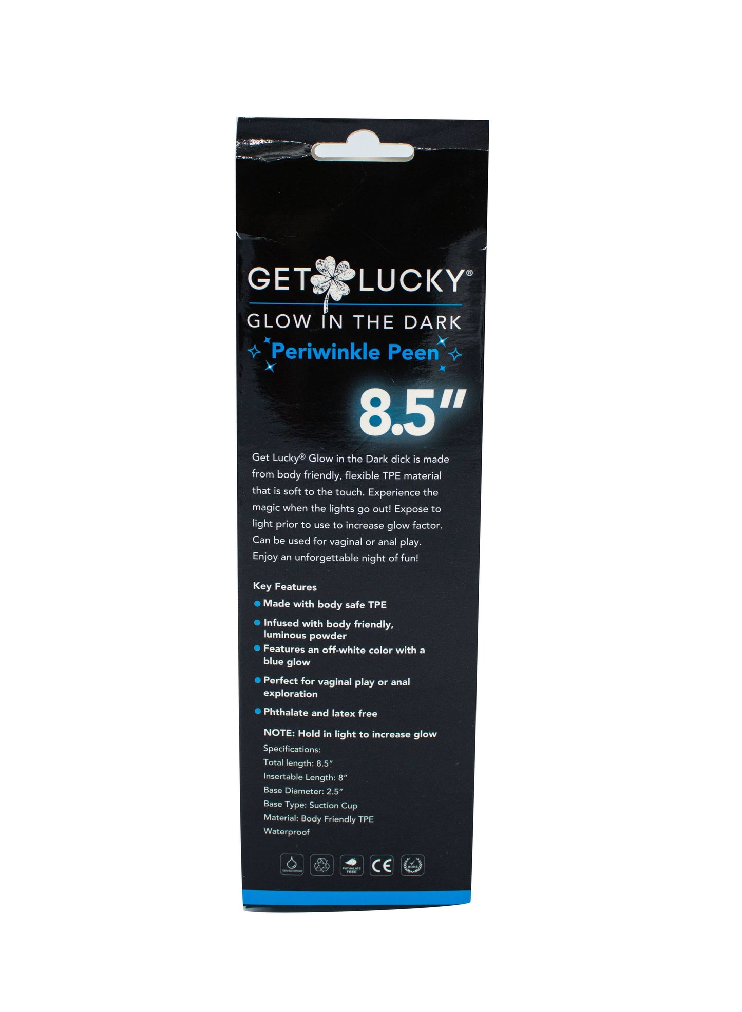 Get Lucky Glow in the Dark Periwinkle Peen Dildo 8.5"