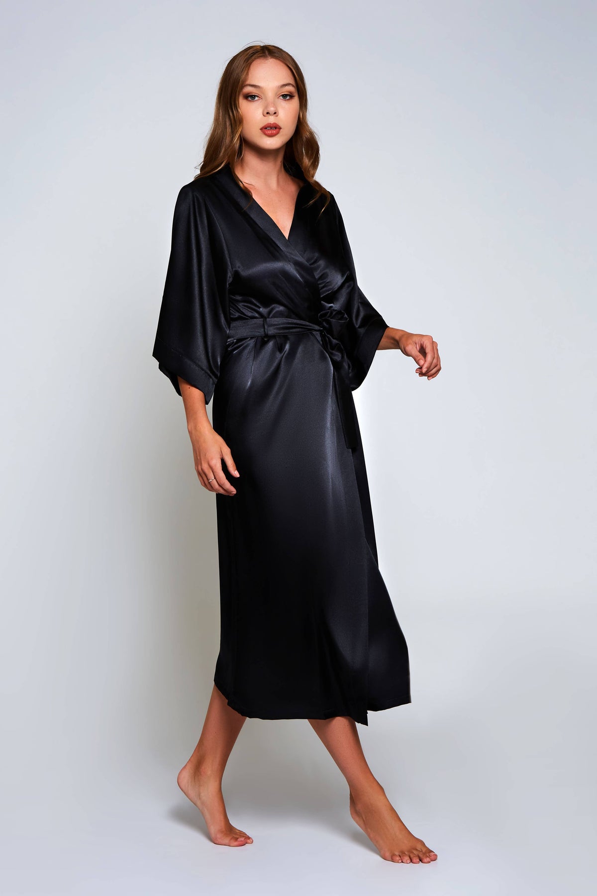 Best Seller-Saphire, Black Victoria Long V-Neck Dress