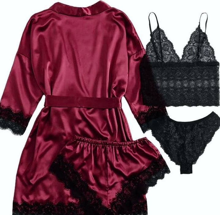 Lace sleepwear erotic lingerie sexy pajamas set 4pcs