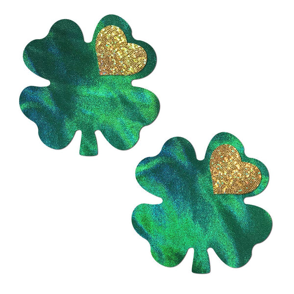 Coverage: Clover Green with Glitter Gold Heart Large Pasties