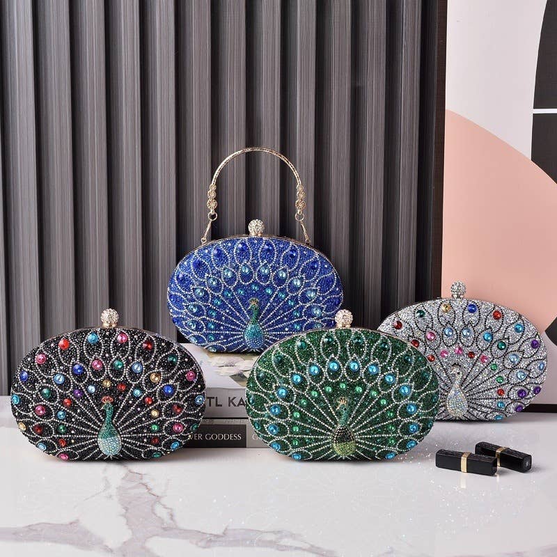 Peacock handbag party diamond clutch