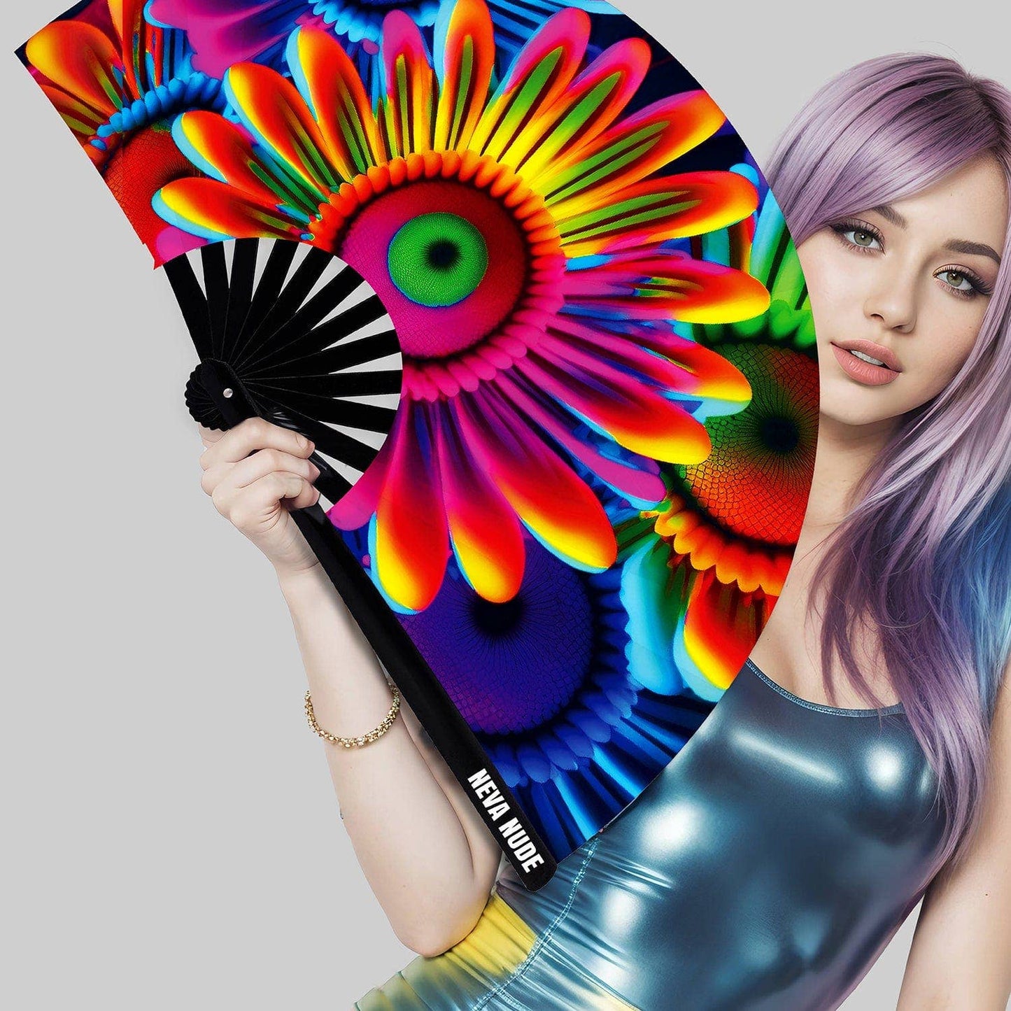 Neon Carnival Daisy Blacklight Folding Fan